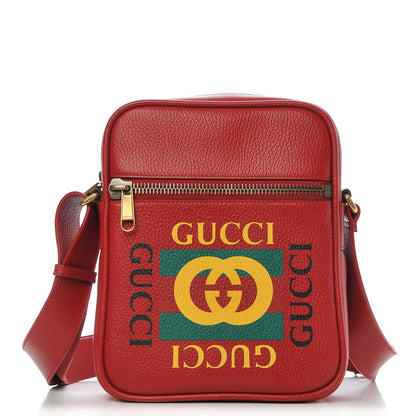 Gucci Grained Calfskin Logo Messenger Bag Hibiscus Red 1 of 7