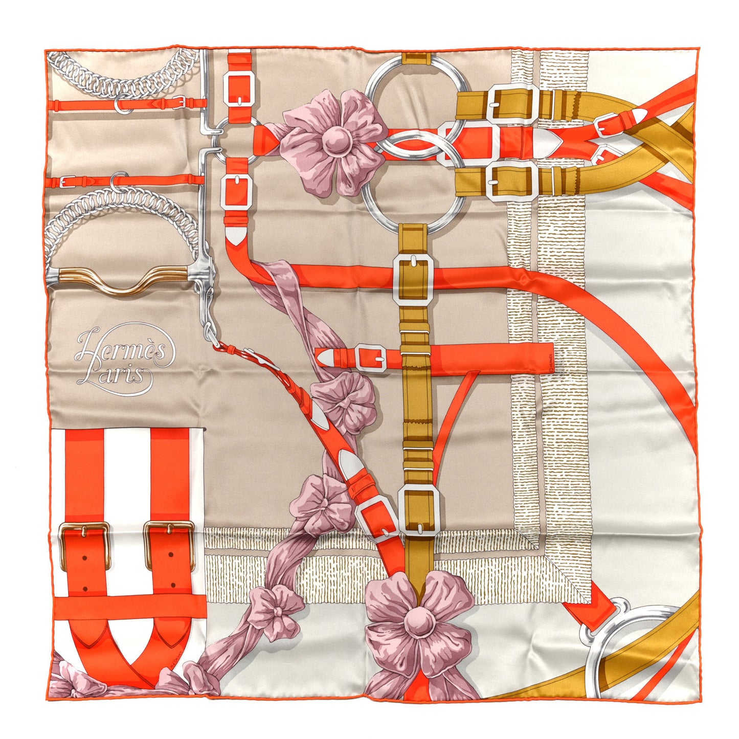Silk Grand Manege Detail Scarf 70 Grege Orange Vieux Rose