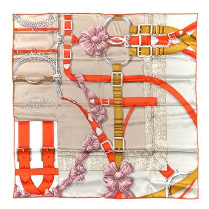 Hermes Silk Grand Manege Detail Scarf 70 Grege Orange Vieux Rose 1 of 5