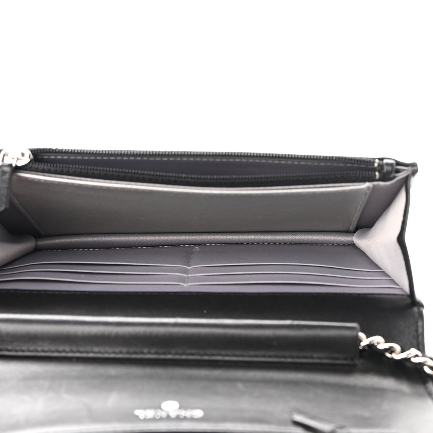 Lambskin Camellia Embossed Wallet on Chain WOC Black