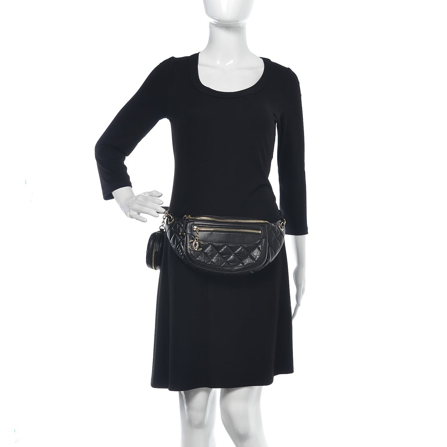 Aged Calfskin Quilted Waist Bag With Coin Purse Black