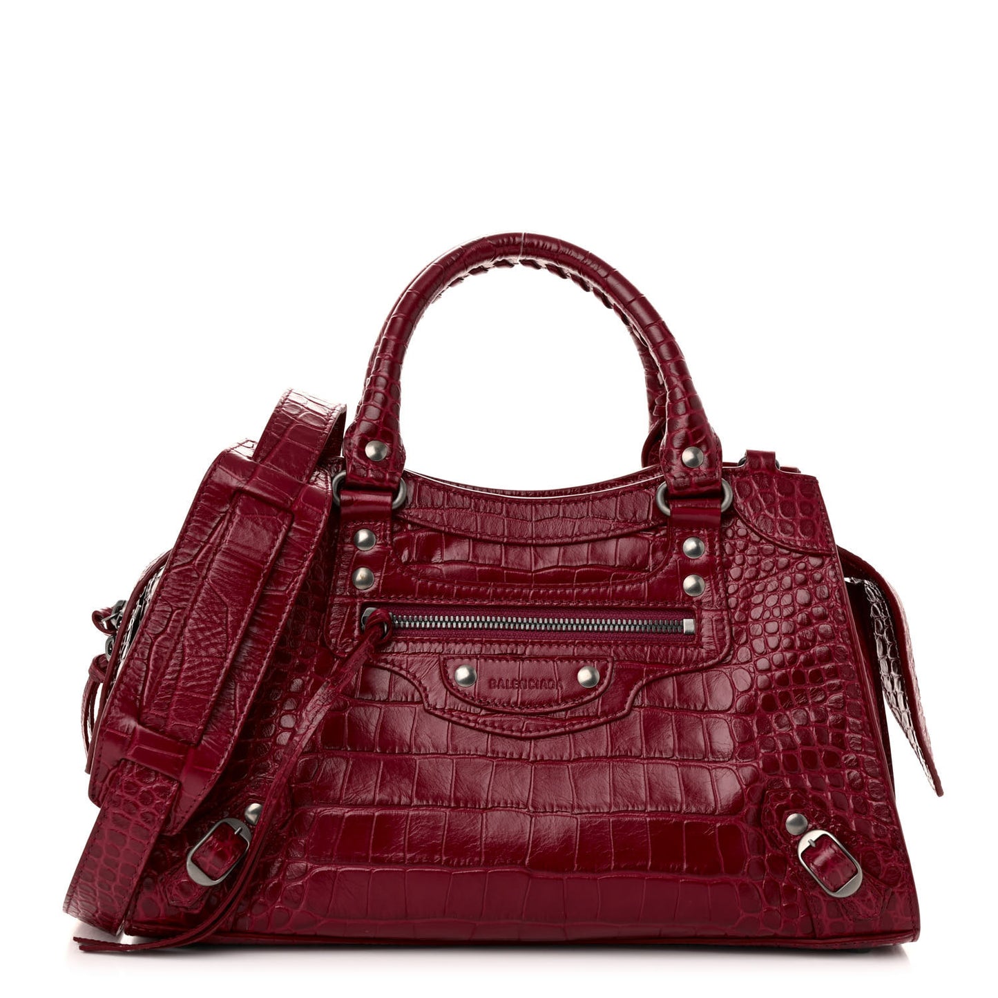 Calfskin Crocodile Embossed Neo Classic Silver Hardware S City Raspberry
