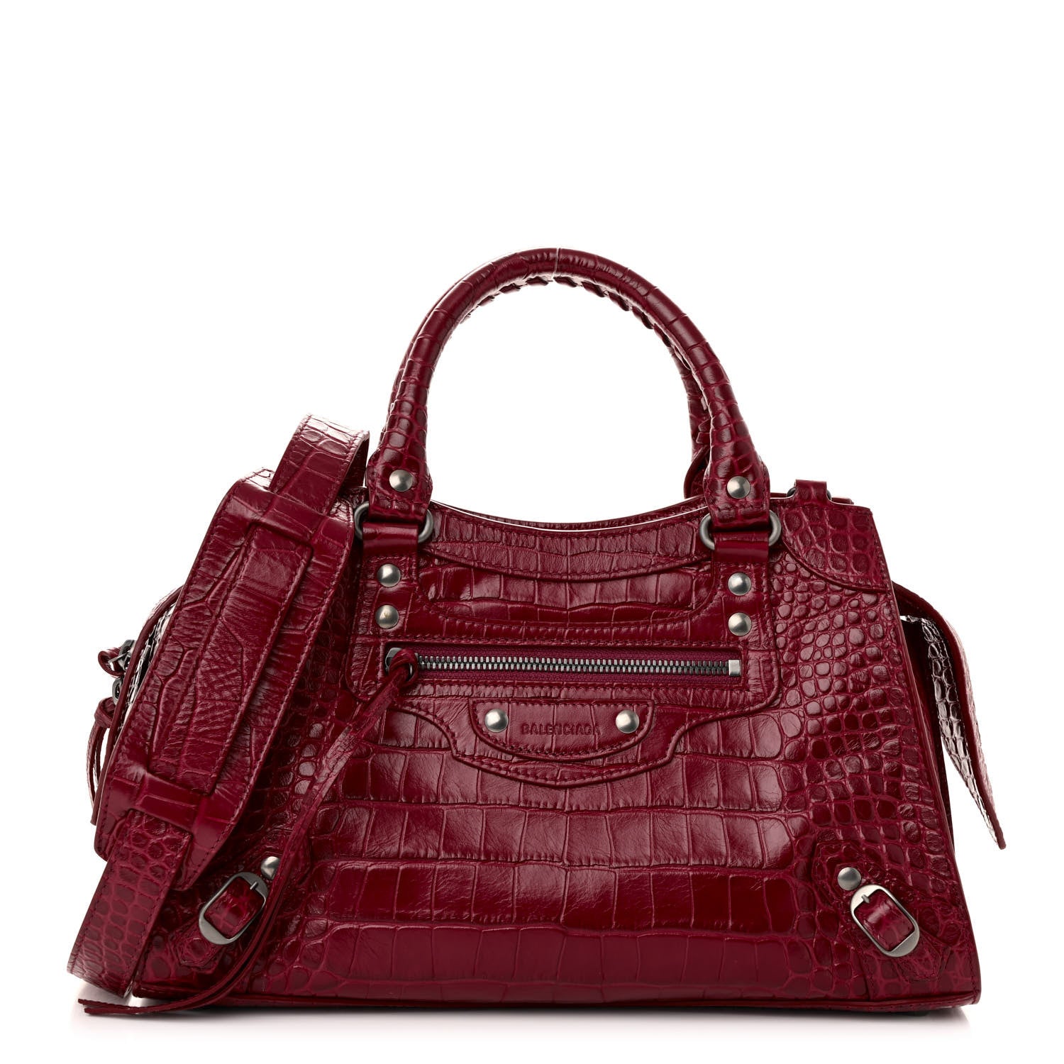 Balenciaga Calfskin Crocodile Embossed Neo Classic Silver Hardware S City Raspberry 1 of 9