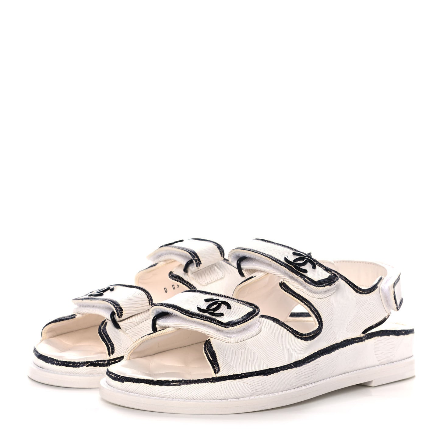 Calfskin Printed Velcro Dad Sandals 38 White Black