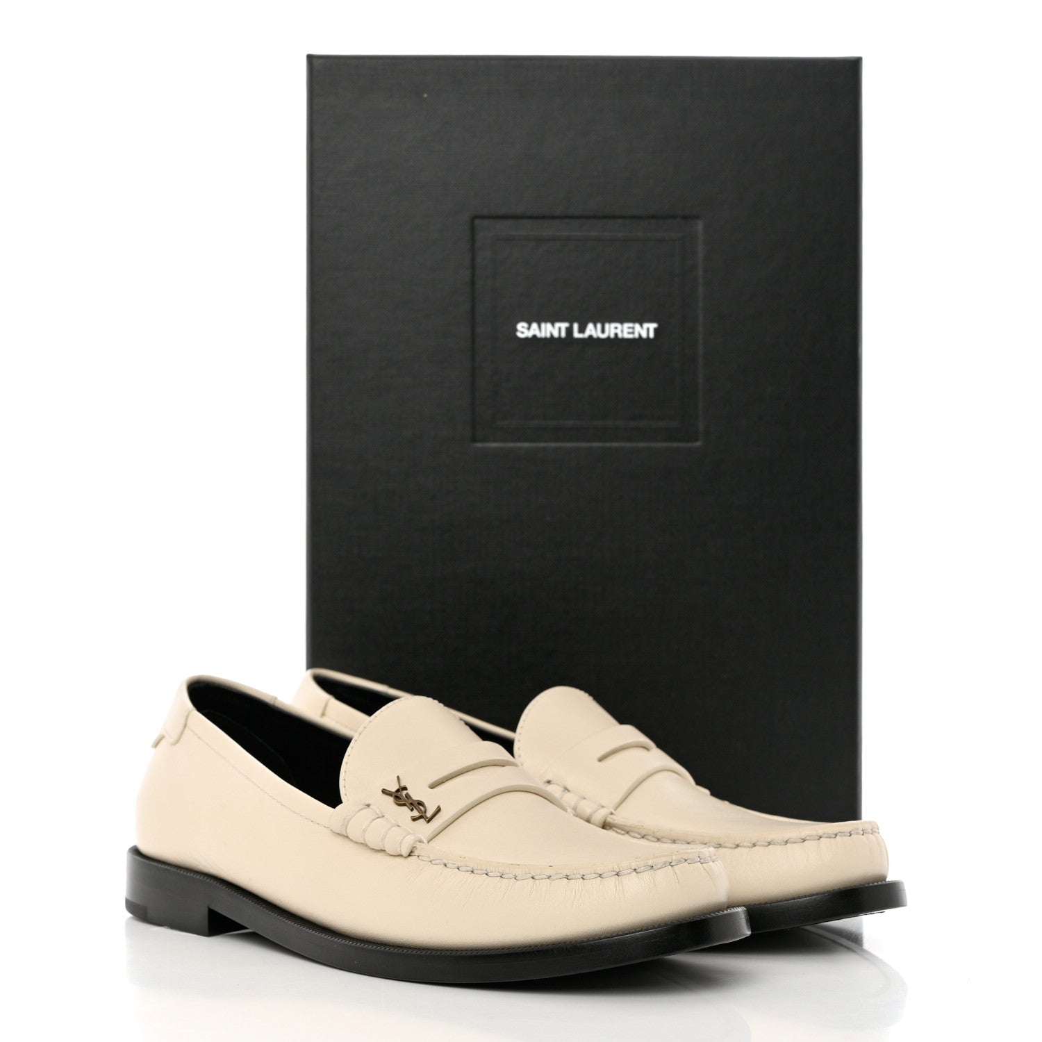 Saint Laurent Calfskin Penny Loafers 36.5 Pearl 9 of 9