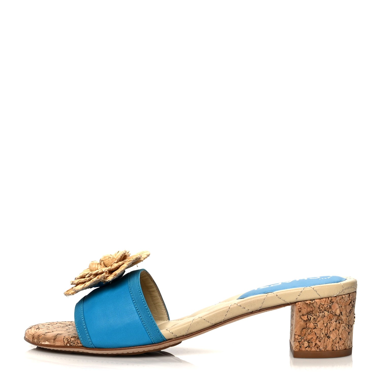 Chanel Raffia Cork Camellia Sandal 40.5 Blue 1 of 9
