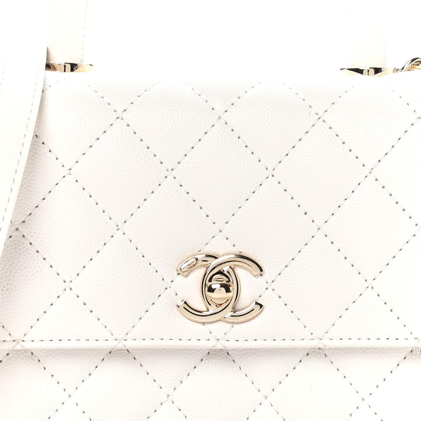 Caviar Quilted Mini Coco Handle Flap White