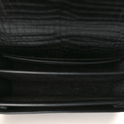 Saint Laurent Calfskin Crocodile Embossed Medium Monogram Sunset Black 5 of 9