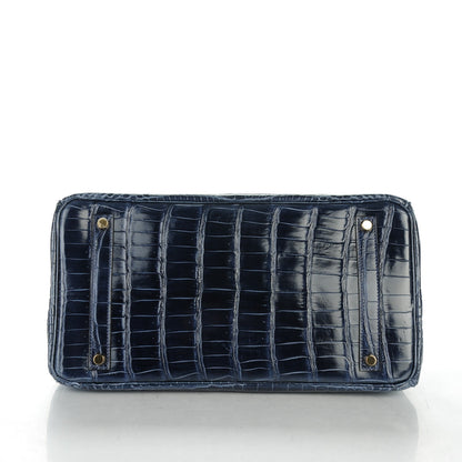 Hermes Shiny Porosus Crocodile Birkin 35 Bleu Abysse 5 of 27