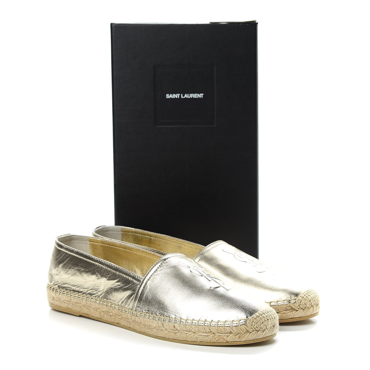 Saint Laurent Metallic Lambskin Monogram Espadrilles 42 Gold 8 of 8