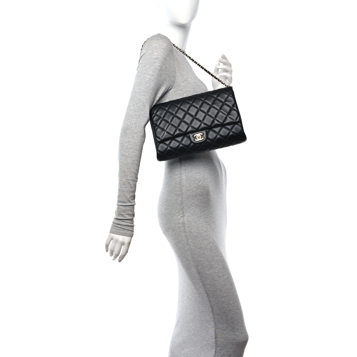 Chanel Lambskin Quilted Clutch With Chain Flap Black 2 of 11