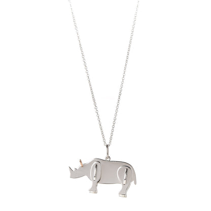 Tiffany Sterling Silver 18K Rose Gold Save the Wild Rhino Pendant Necklace 1 of 9