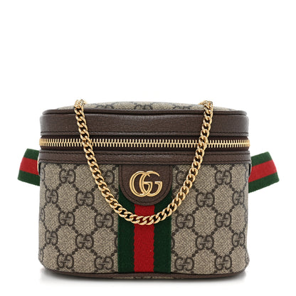Gucci GG Supreme Monogram Textured Dollar Calfskin Web Ophidia Belt Bag 85 34 Beige Ebony New Acero 1 of 11
