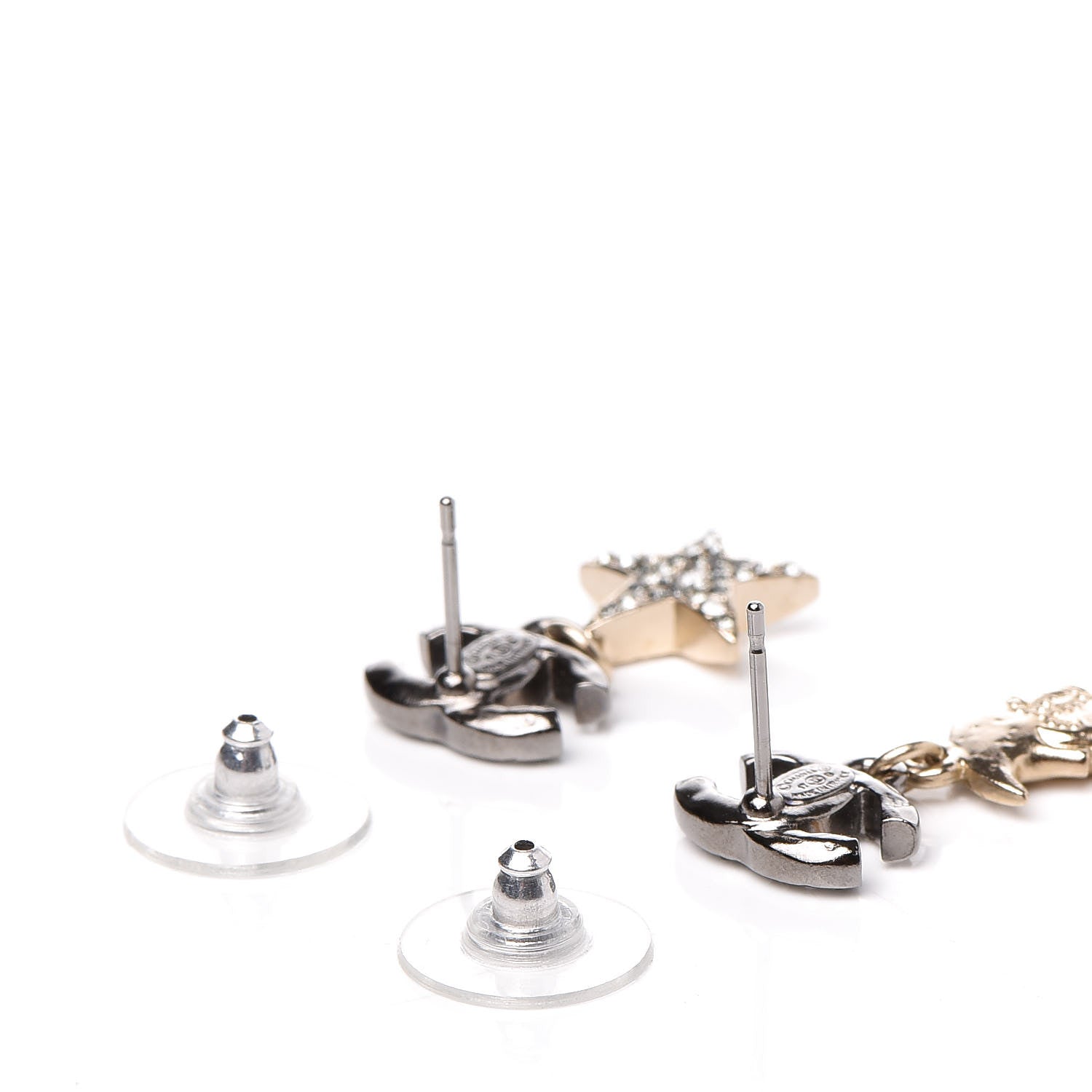 Chanel Ruthenium Crystal CC Star Moon Earrings Grey Gold 3 of 4
