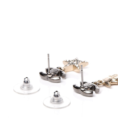 Chanel Ruthenium Crystal CC Star Moon Earrings Grey Gold 3 of 4