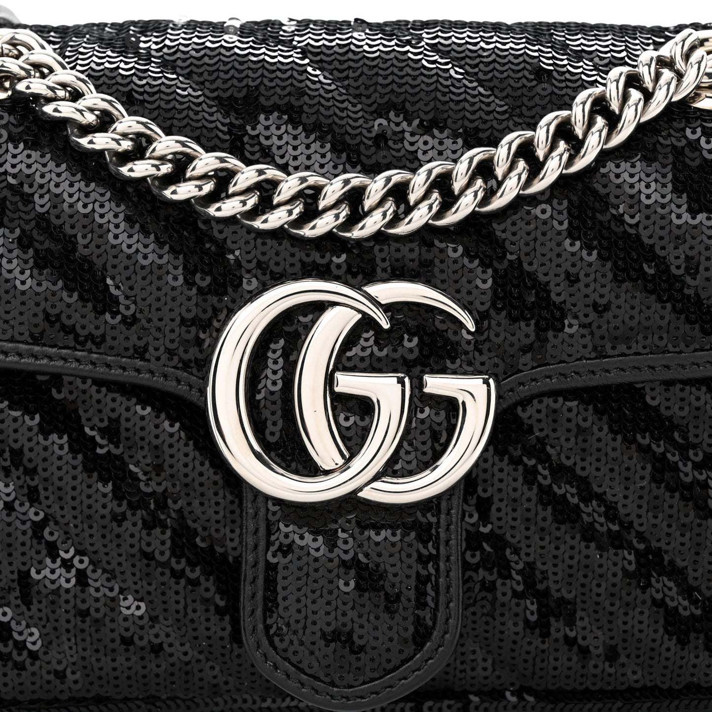 Sequin Matelasse Diagonal Mini GG Marmont Shoulder Bag Black