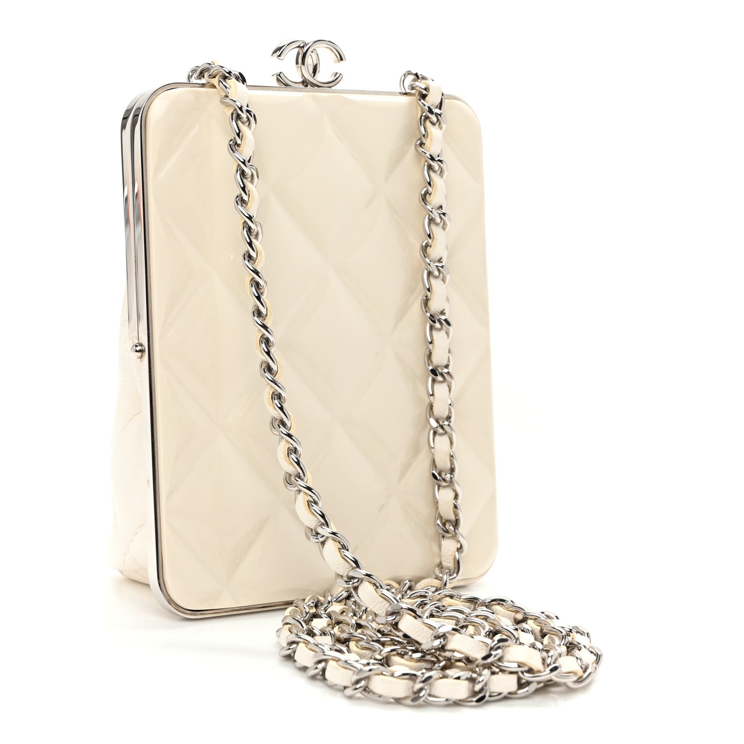Lambskin Plexi Quilted CC Evening Clutch With Chain White