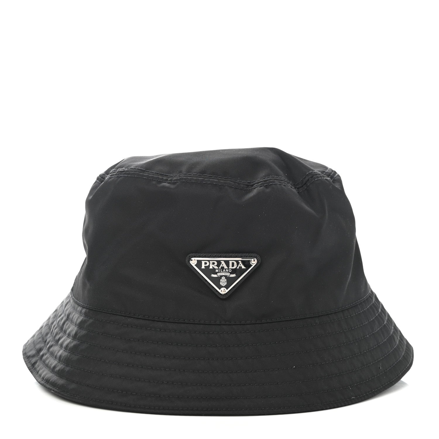 Prada Re-Nylon Metal Triangle Logo Mens Bucket Hat L Black 1 of 8