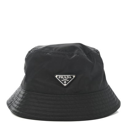Prada Re-Nylon Metal Triangle Logo Mens Bucket Hat L Black 1 of 8