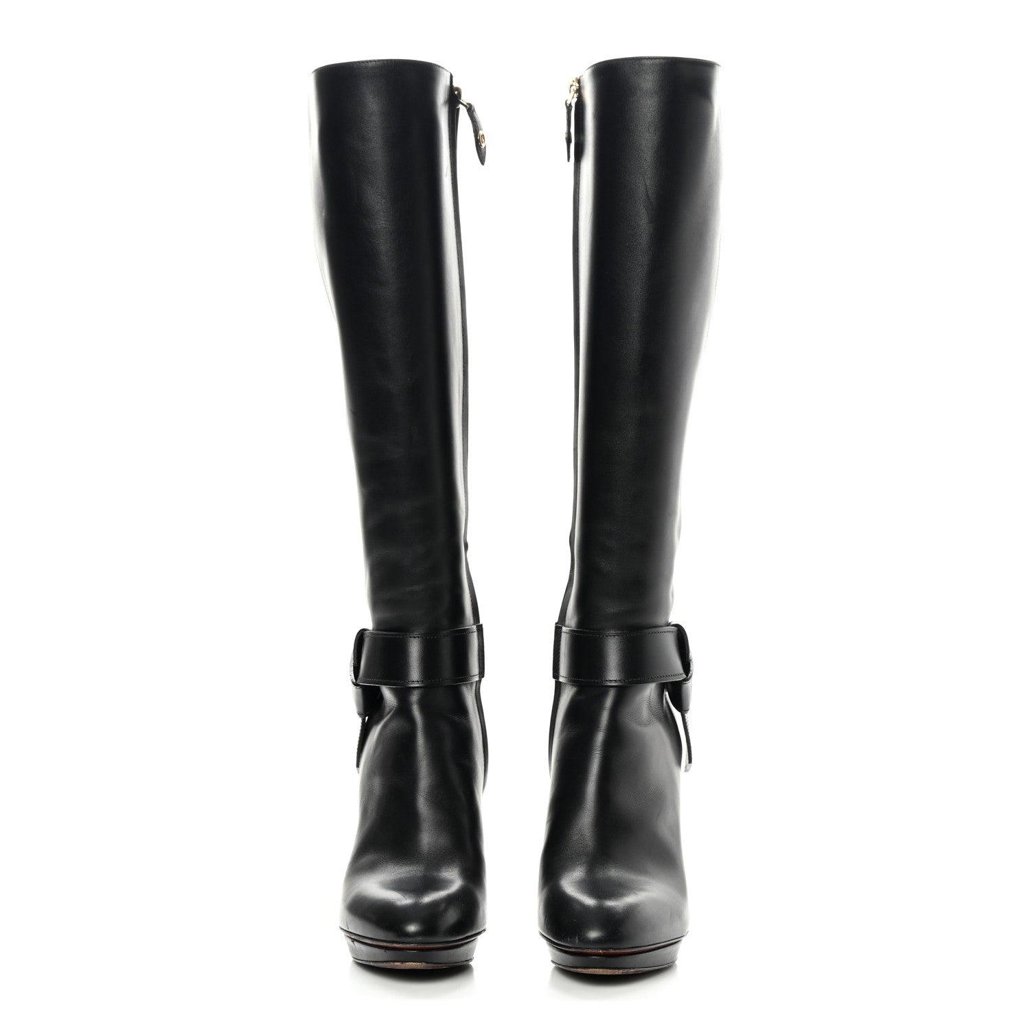 Louis Vuitton Calfskin Belted High Boots 36.5 Black 2 of 18
