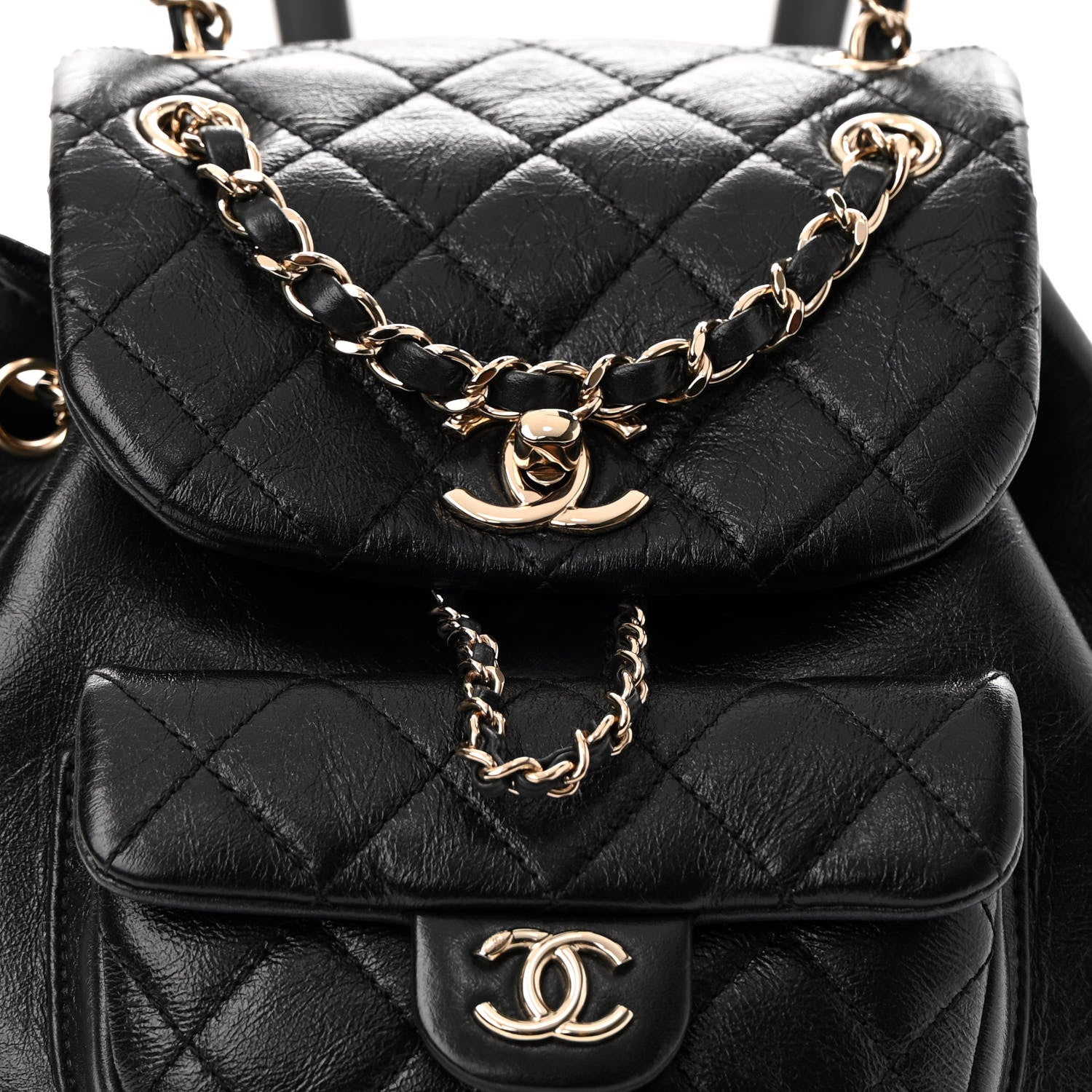 Chanel Glazed Aged Calfskin Quilted Small Duma Drawstring Backpack Black 8 of 10
