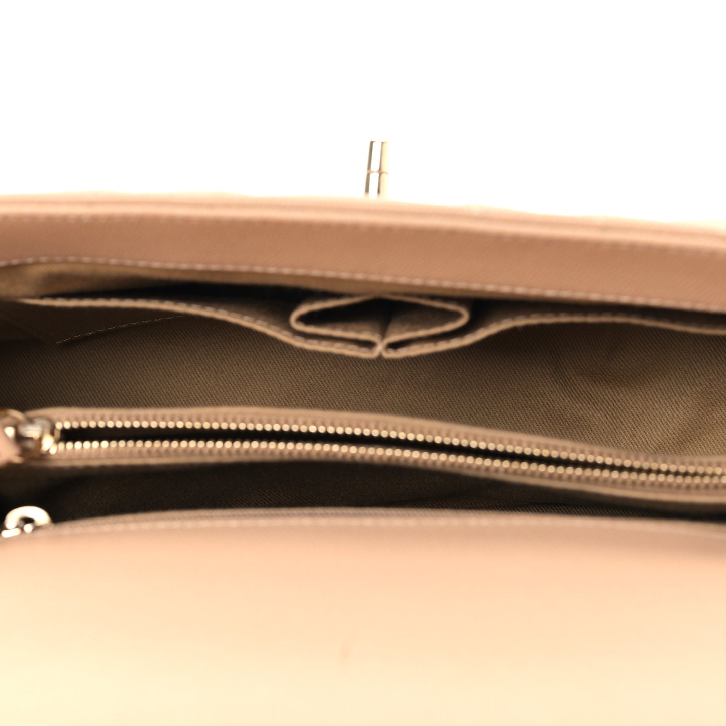 Caviar Chevron Quilted Small Coco Handle Flap Beige