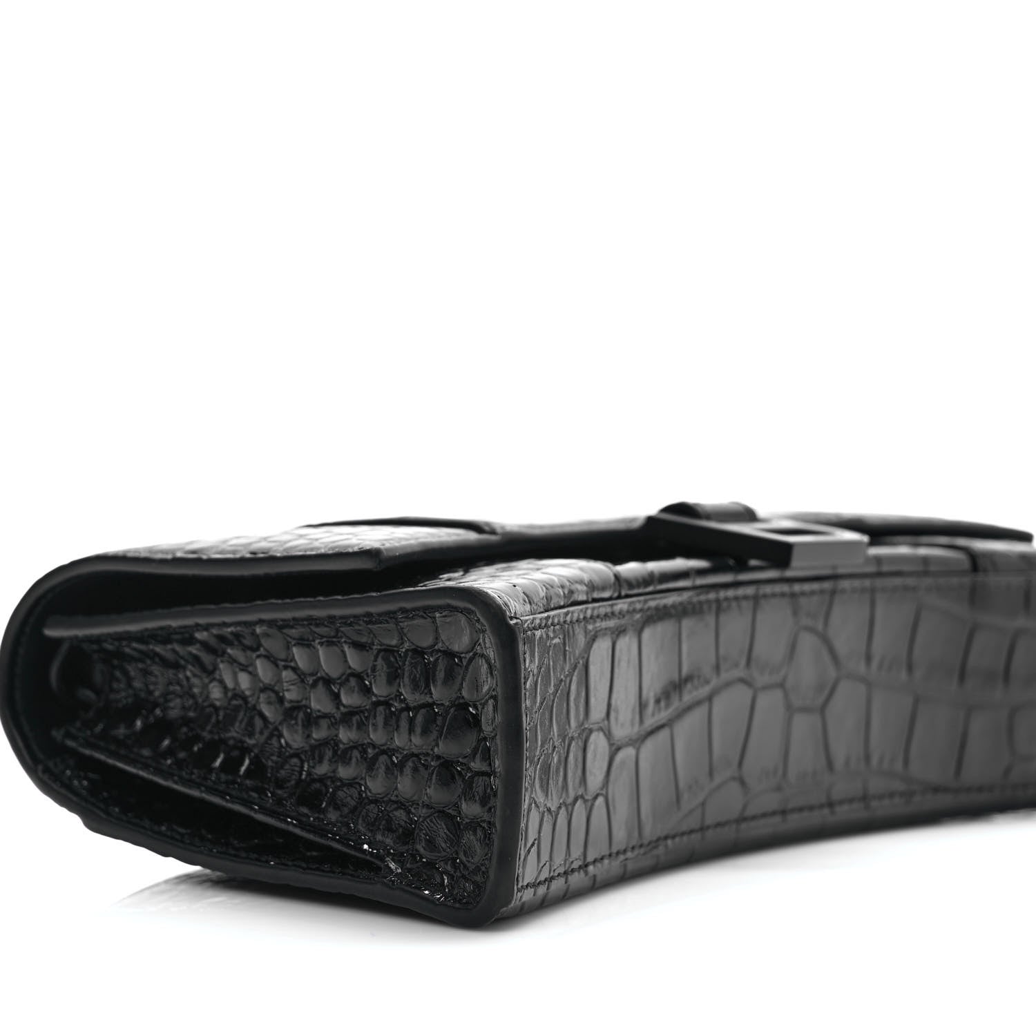 Balenciaga Shiny Calfskin Monochrome Crocodile Embossed Small Hourglass Evening Chain Bag Black 6 of 8