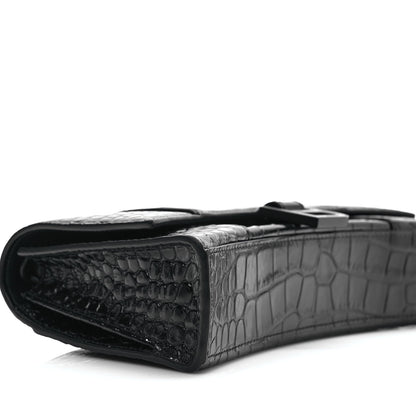 Balenciaga Shiny Calfskin Monochrome Crocodile Embossed Small Hourglass Evening Chain Bag Black 6 of 8
