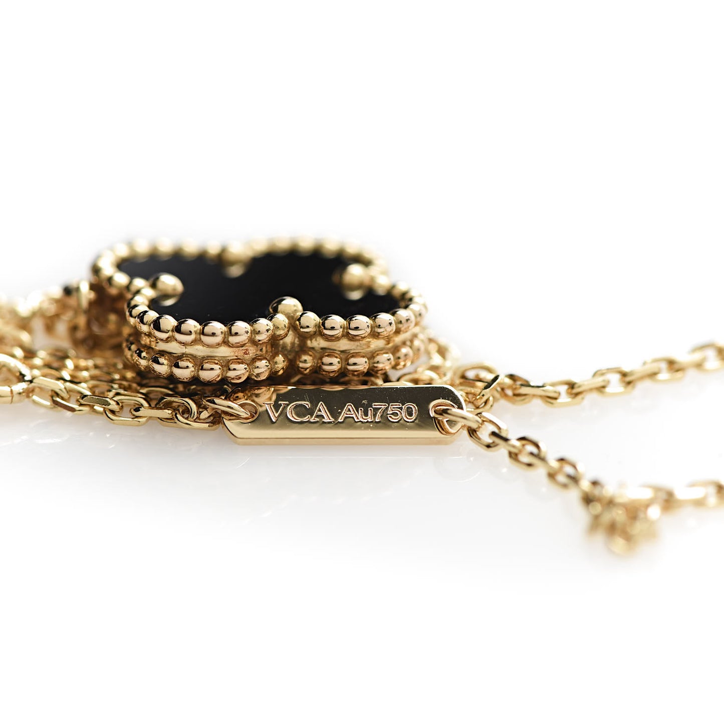18K Yellow Gold Black Onyx Vintage Alhambra Pendant Necklace