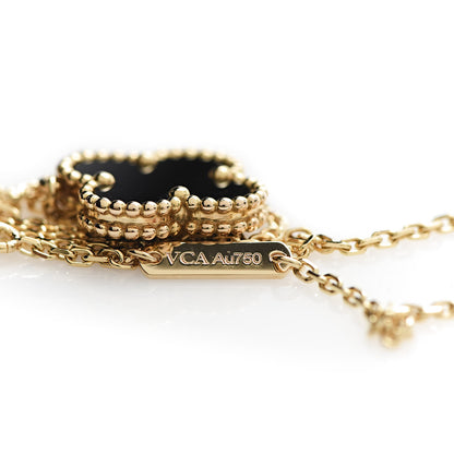 Van Cleef & Arpels 18K Yellow Gold Black Onyx Vintage Alhambra Pendant Necklace 4 of 6