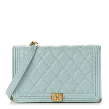 Chanel Caviar Quilted Boy Wallet On Chain WOC Light Blue 1 of 12