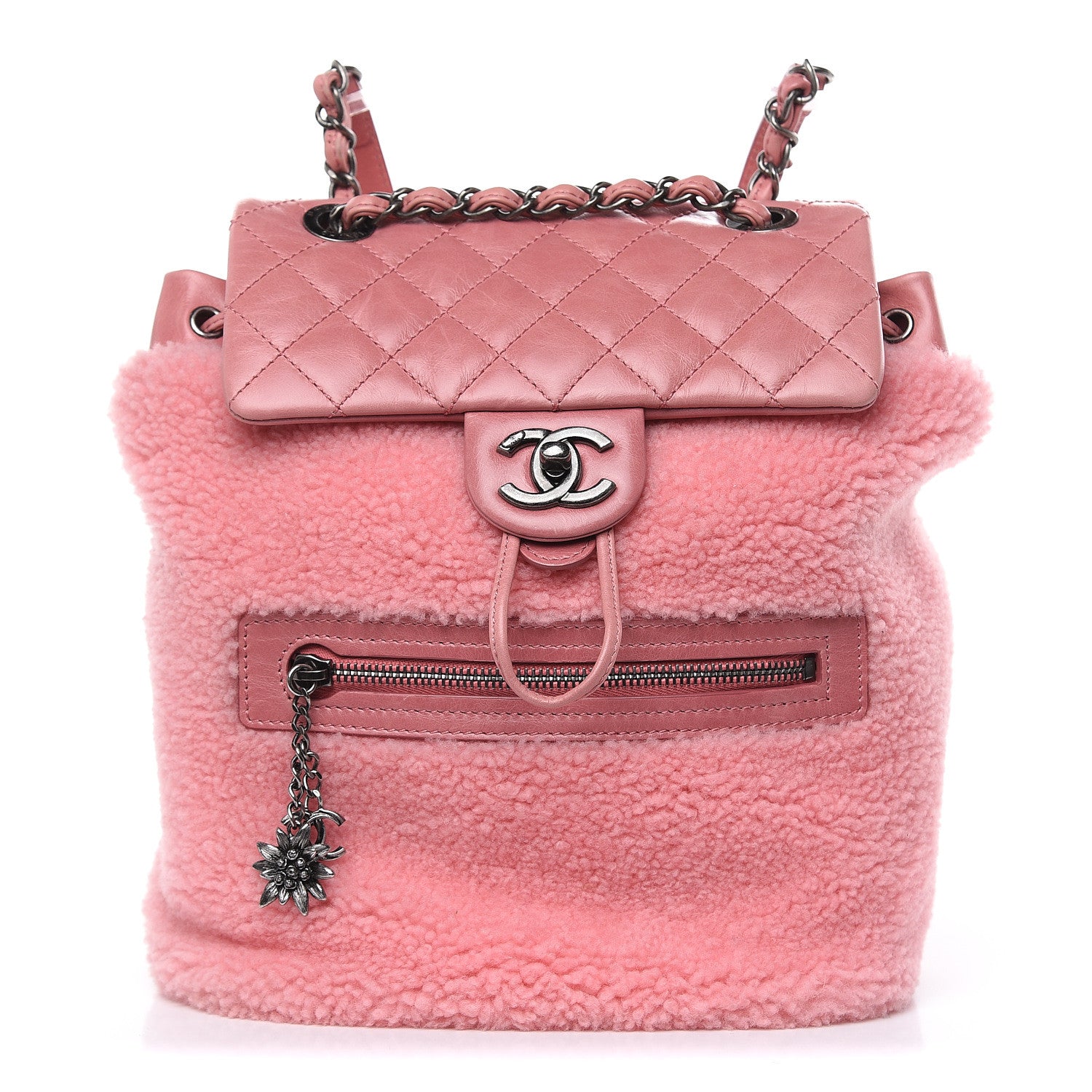 Chanel Glazed Calfskin Shearling Quilted Small Mountain Backpack Pink 1 of 13