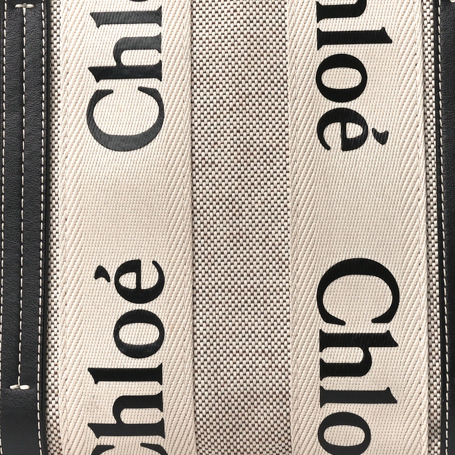 Chloe Cotton Calfskin Small Woody Ribbon Tote With Strap White Navy 9 of 11
