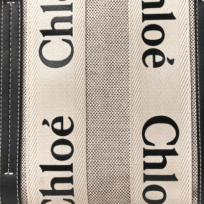 Chloe Cotton Calfskin Small Woody Ribbon Tote With Strap White Navy 9 of 11