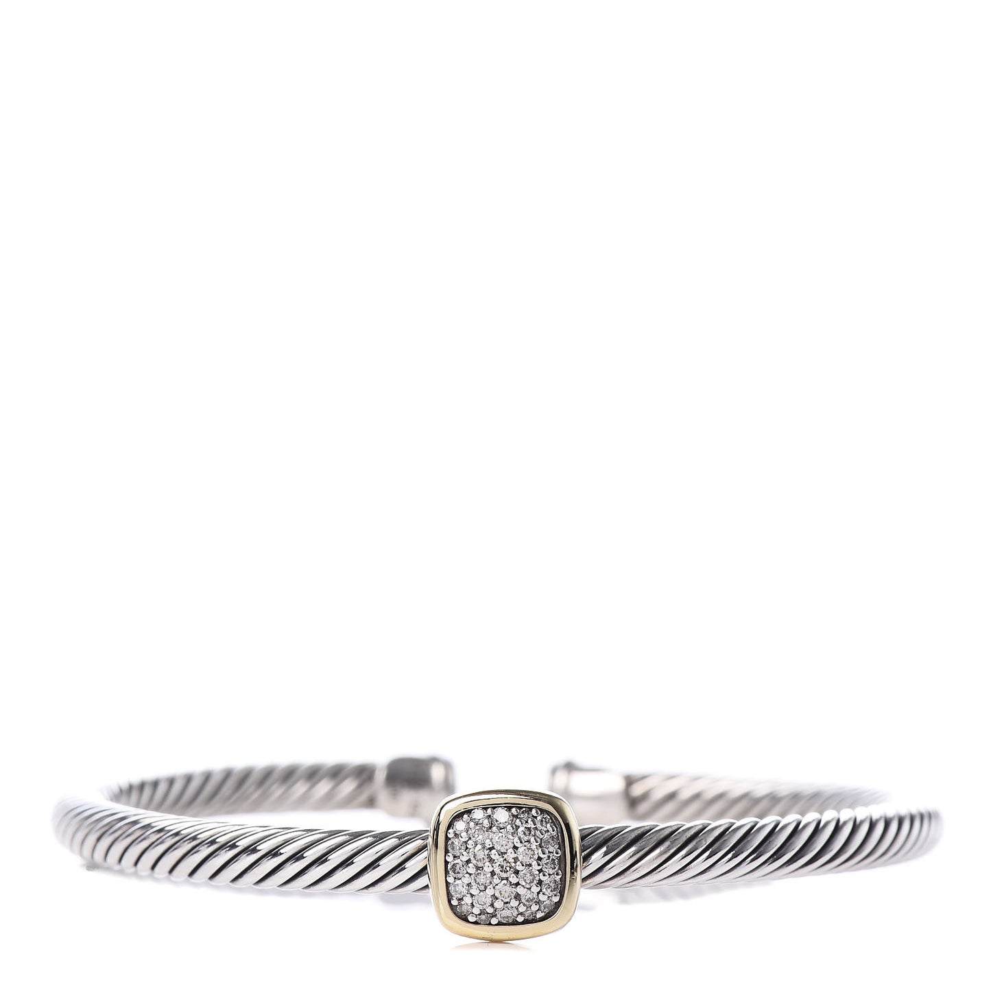 Sterling Silver 18K Yellow Gold Diamond 4mm Noblesse Cable Bracelet