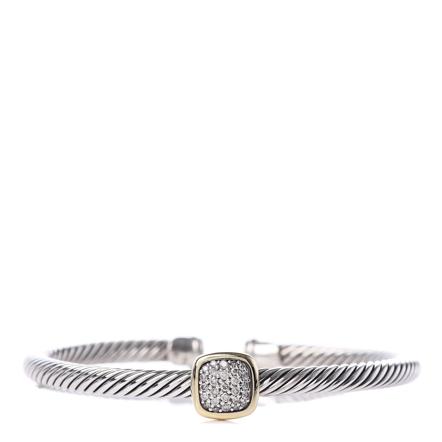 David Yurman Sterling Silver 18K Yellow Gold Diamond 4mm Noblesse Cable Bracelet 1 of 5