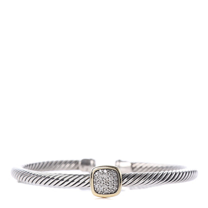 David Yurman Sterling Silver 18K Yellow Gold Diamond 4mm Noblesse Cable Bracelet 1 of 5