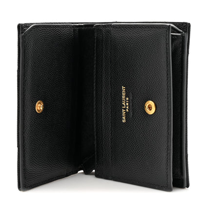 Saint Laurent Grain De Poudre Matelasse Chevron Monogram Flap Card Case Black 5 of 8