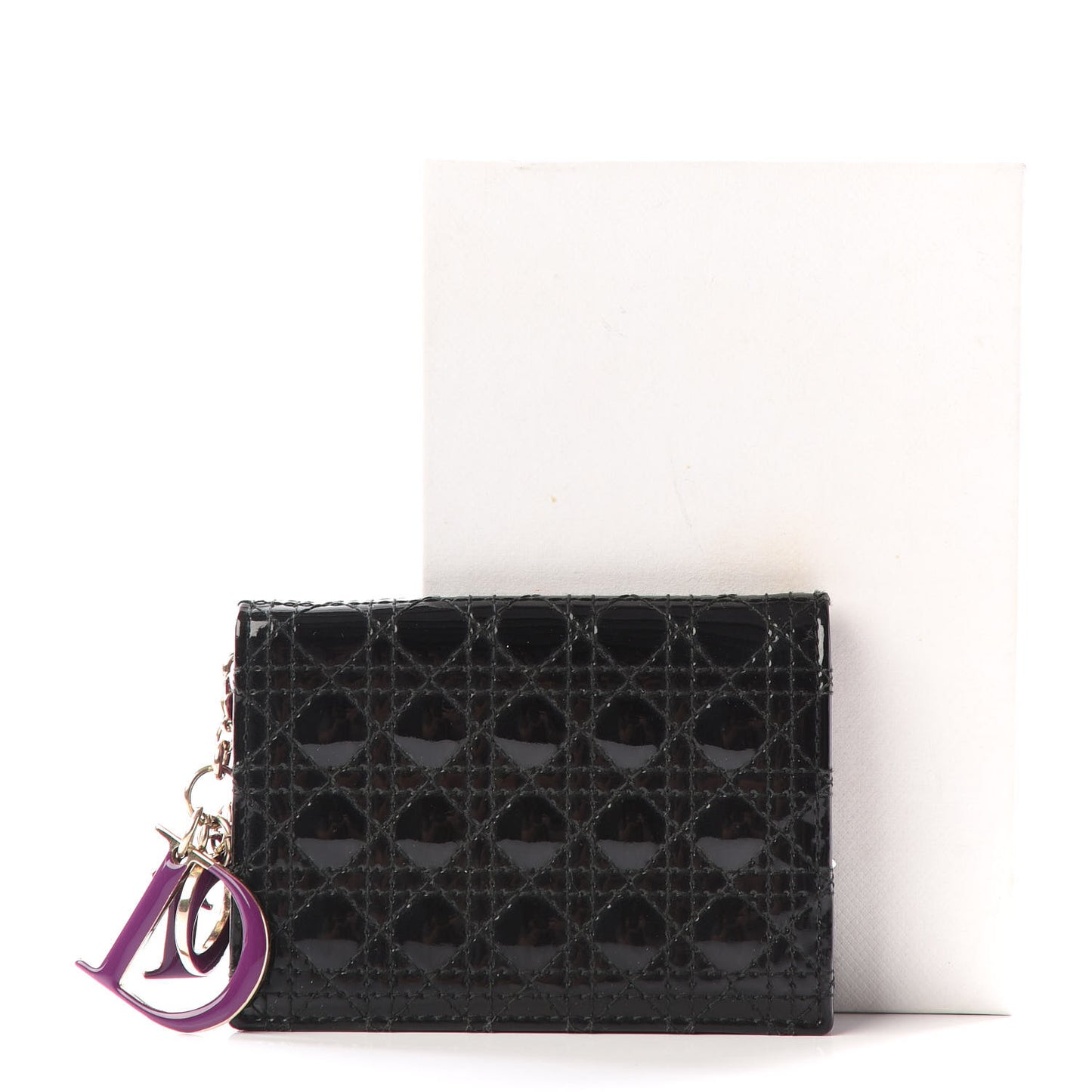 Patent Cannage Lady Dior Mini Wallet Black