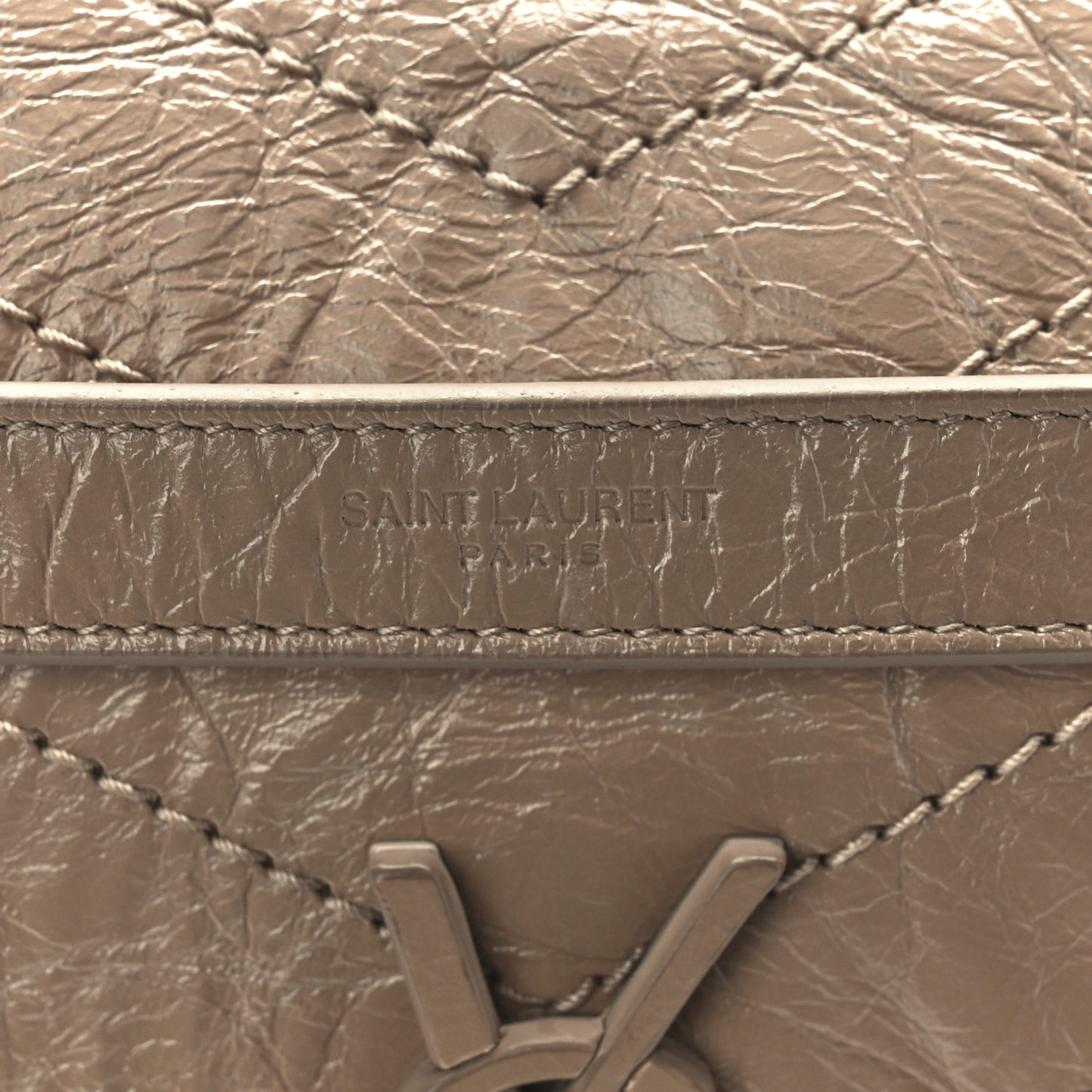 Crinkled Calfskin Matelasse Monogram Medium Niki Chain Satchel Light Taupe