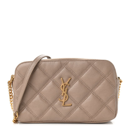 Saint Laurent Grained Lambskin Quilted Mini Becky Double Zip Bag Dark Beige 1 of 10