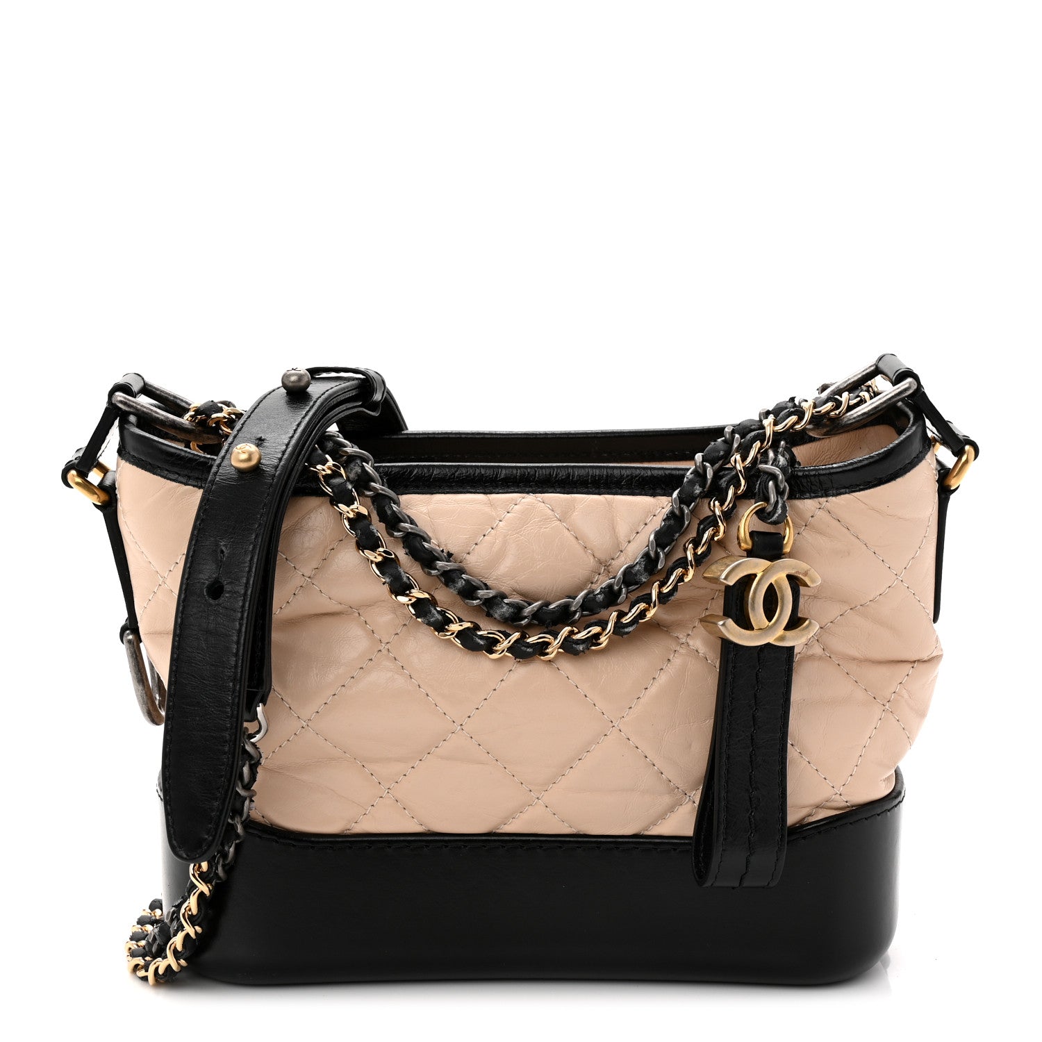 Chanel Aged Calfskin Quilted Small Gabrielle Hobo Beige Black 1 of 12