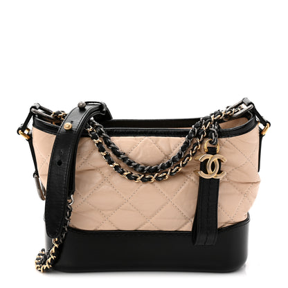 Chanel Aged Calfskin Quilted Small Gabrielle Hobo Beige Black 1 of 12