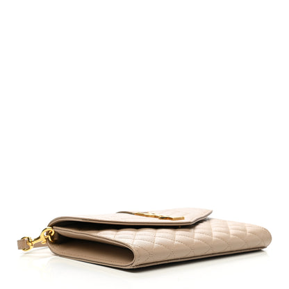 Saint Laurent Grain De Poudre Textured Mixed Matelasse Triquilt Monogram Clutch Dark Beige 4 of 8