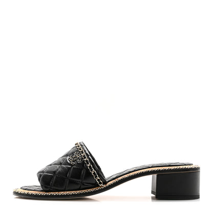 Chanel Lambskin Quilted Chain CC Sandals 40 Black 1 of 15