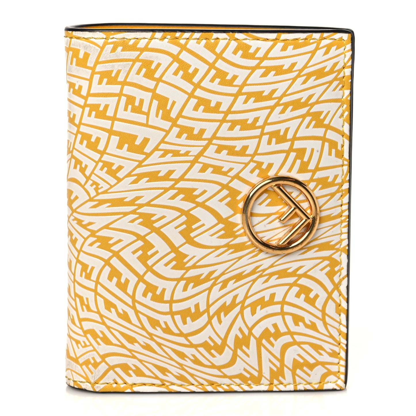 X SARAH COLEMAN Vitello Liberty Ceylon F is Fendi Micro FF Vertigo Embossed Compact Bi-Fold Wallet Mimosa White