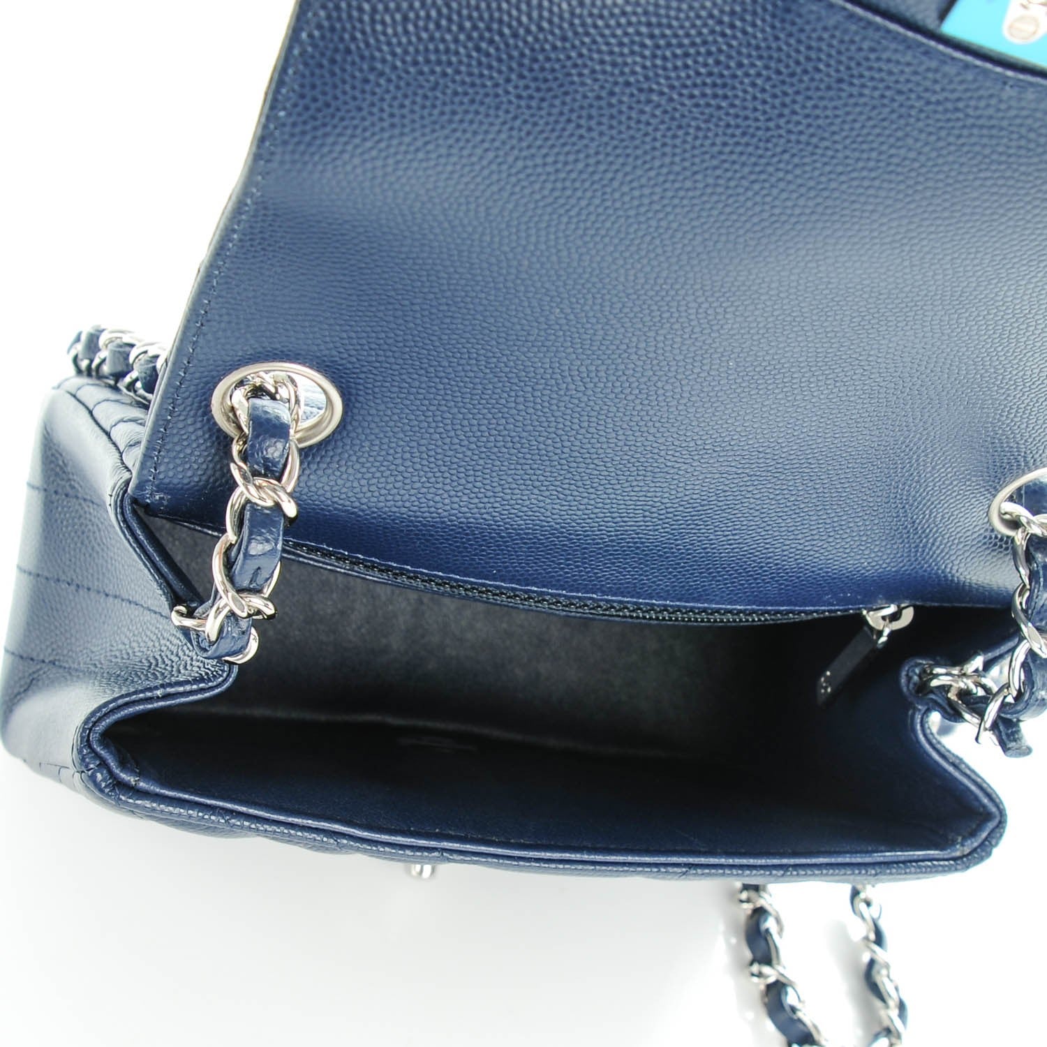 Chanel Caviar Chevron Quilted Mini Square Flap Navy Blue 6 of 8