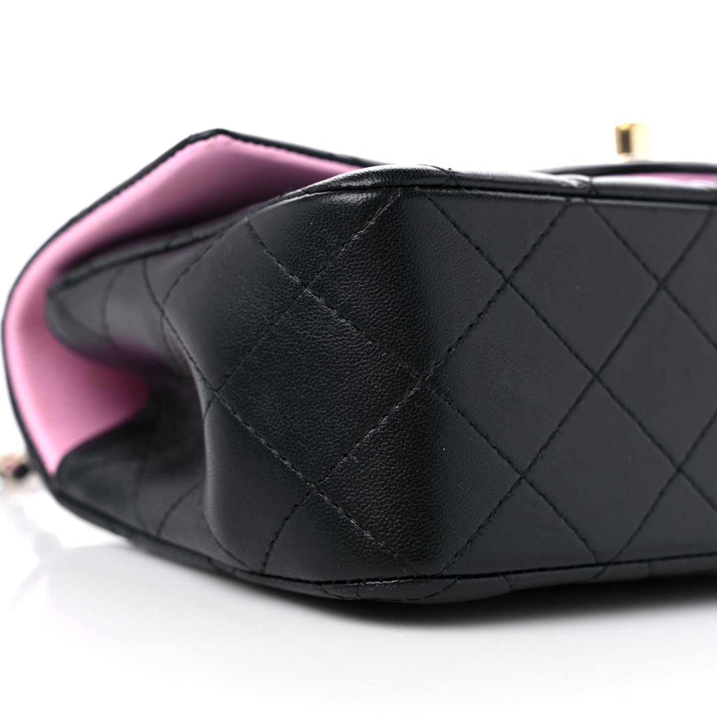 Lambskin Quilted Bi-Color Mini Top Handle Rectangular Flap Black Lilac