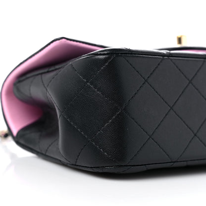 Chanel Lambskin Quilted Bi-Color Mini Top Handle Rectangular Flap Black Lilac 8 of 11