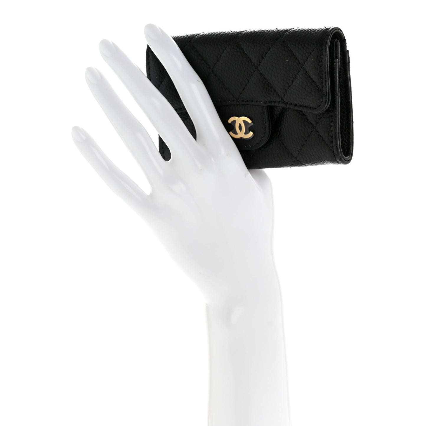 Caviar Quilted Flap Card Holder Wallet Black
